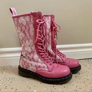 Pink lace 1914 classic tall Dr Marten boots